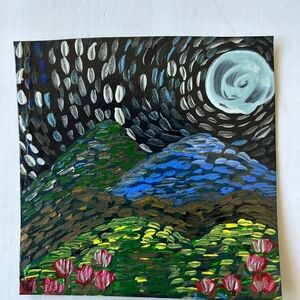 Abstract Night Landscape Art with Moon